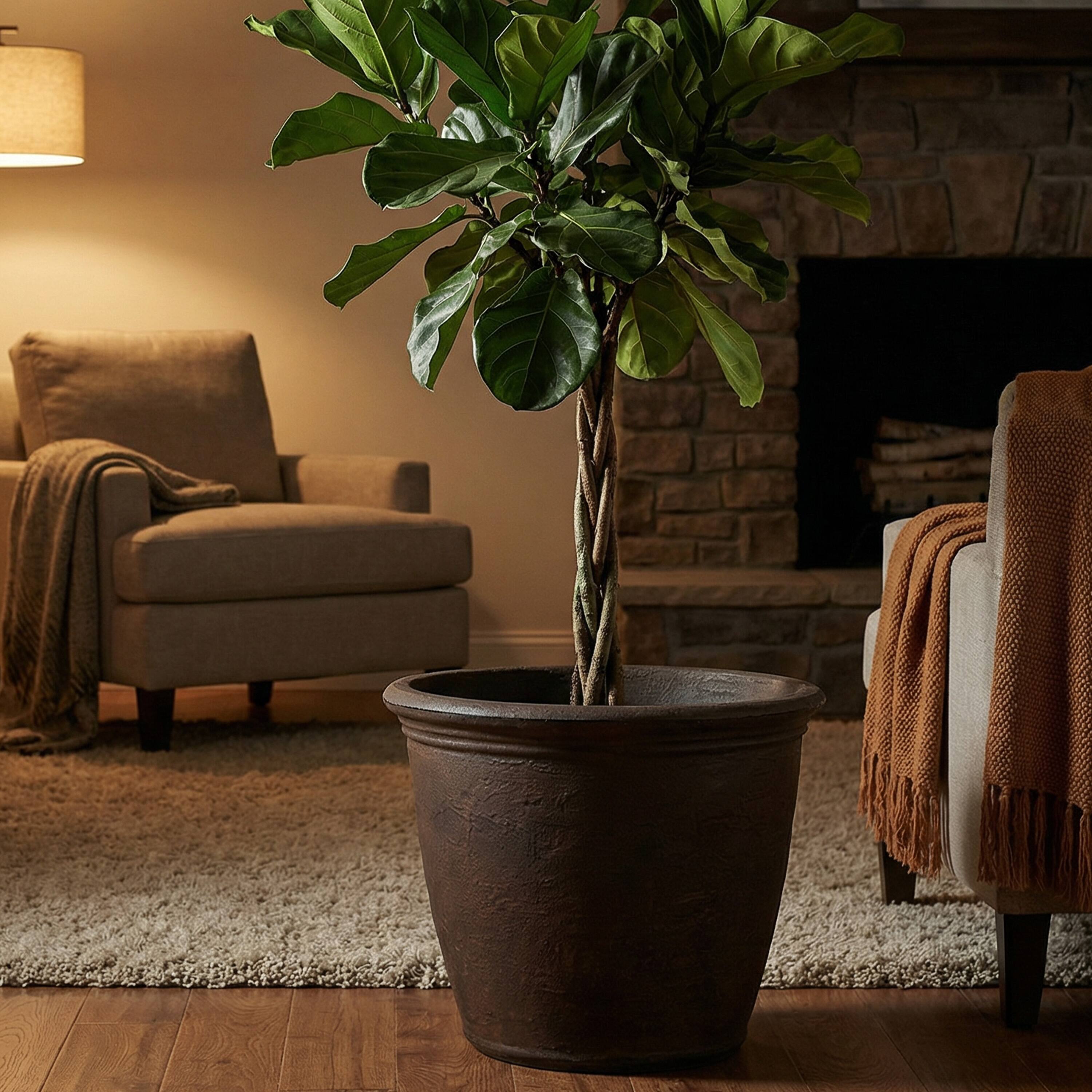 Alt View 9. Sunnydaze - 20 in Anjelica Dual-Wall Polyresin Planter - Sable.