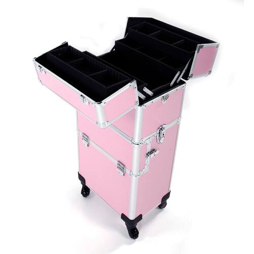 Alt View 3. Winado - 3 in 1 Rolling Makeup Train Case Large Cosmetic Trolley with 360° Rotation Wheels Professional for Nail Dresser Hairstyl - Light Pink.