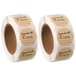 Unique Bargains - 1000pcs Handmade with Love Stickers, 1 Inch Kraft Paper Thank You Labels Customer Appreciation Adhesive Roll - Brown
