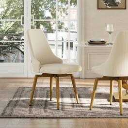 POVISON - Modern Luxury Swivel Upholstered Dining Chairs Set of 2, Faux Leather Side Chairs, Gold - Beige