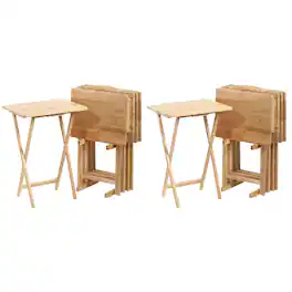 PJ Wood - Folding Portable TV Tray Tables with Compact Storage Rack (10 Piece Set) - Brown