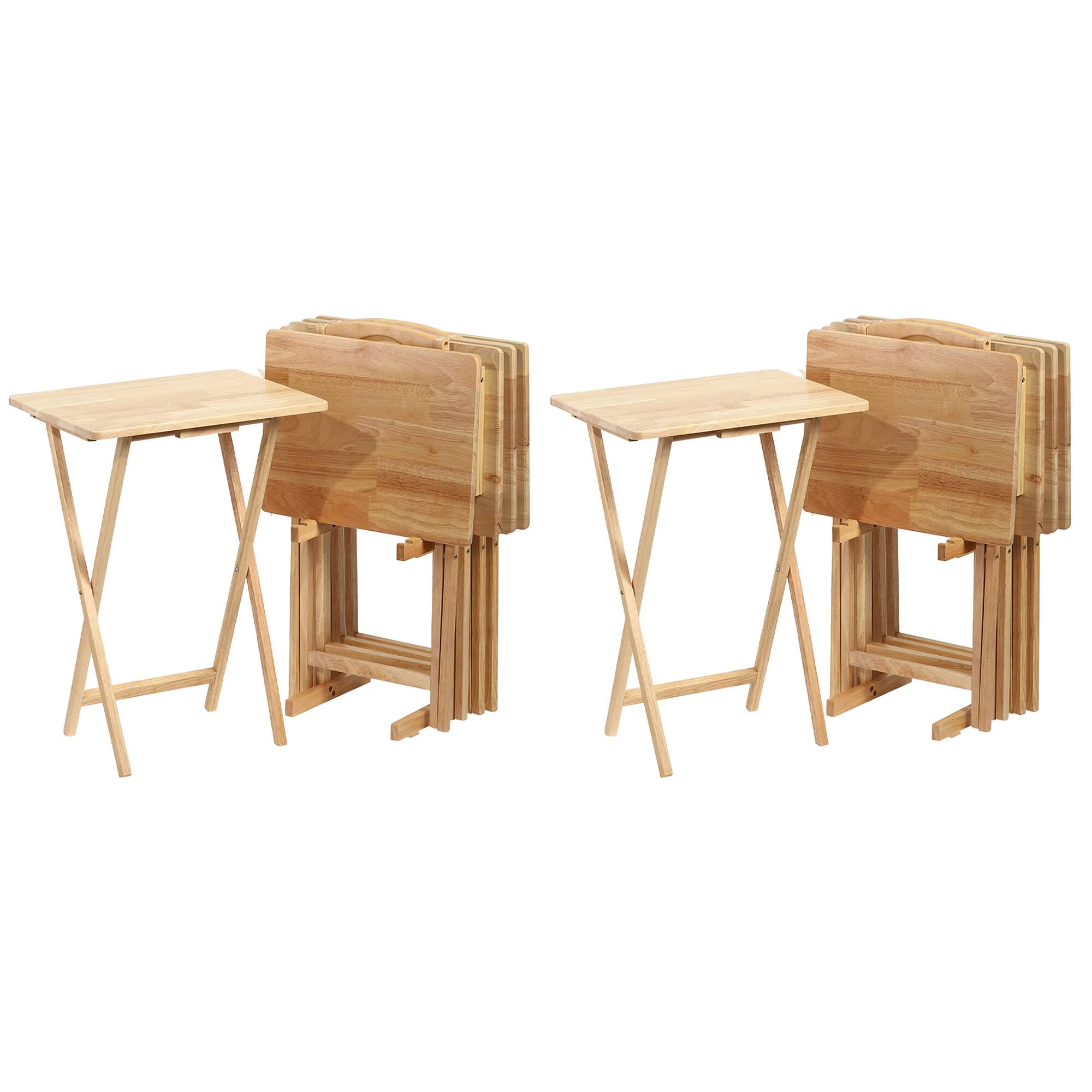 PJ Wood - Folding Portable TV Tray Tables with Compact Storage Rack (10 Piece Set) - Brown