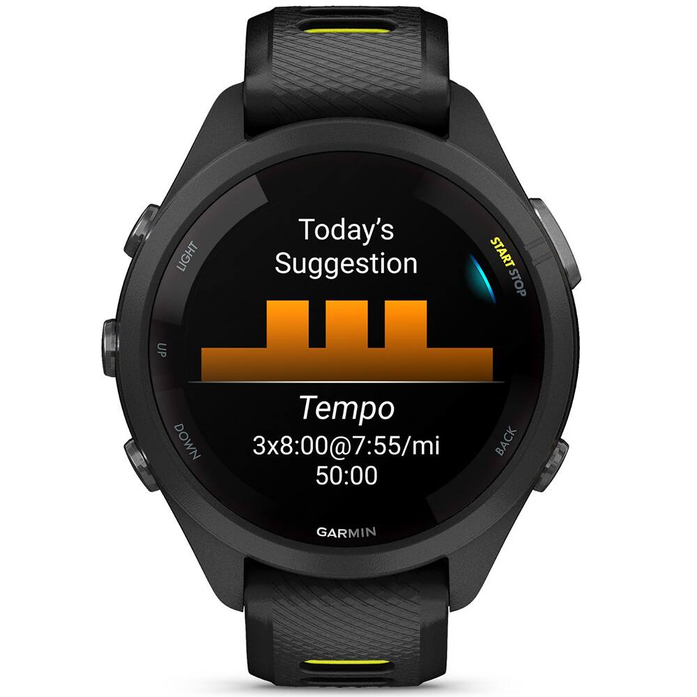 LIGHT Today's Suggestion START STOP UP Tempo DOWN 3x8:00@7:55/mi BACK 50:00 GARMIN