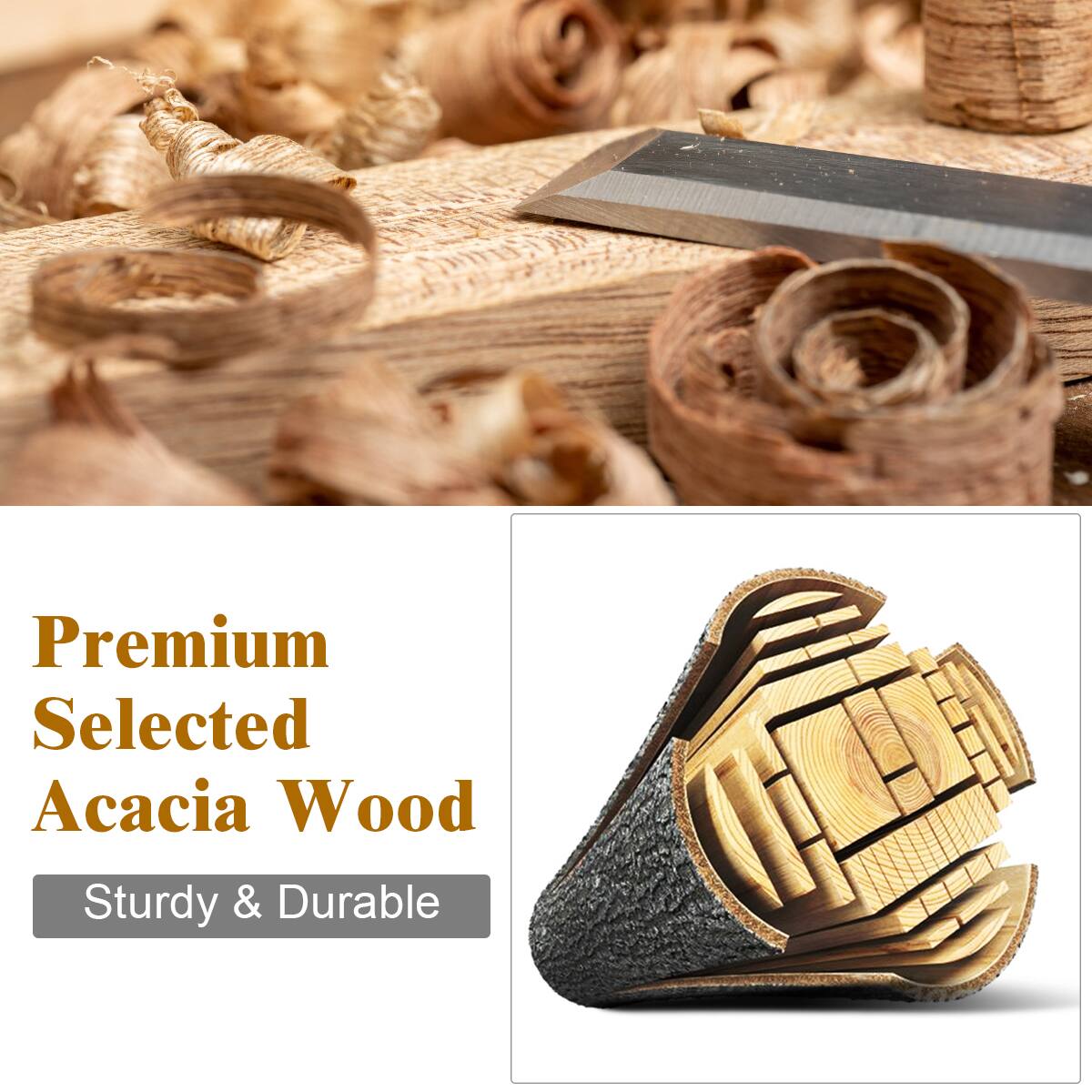 Premium Selected Acacia Wood
Sturdy & Durable (10)