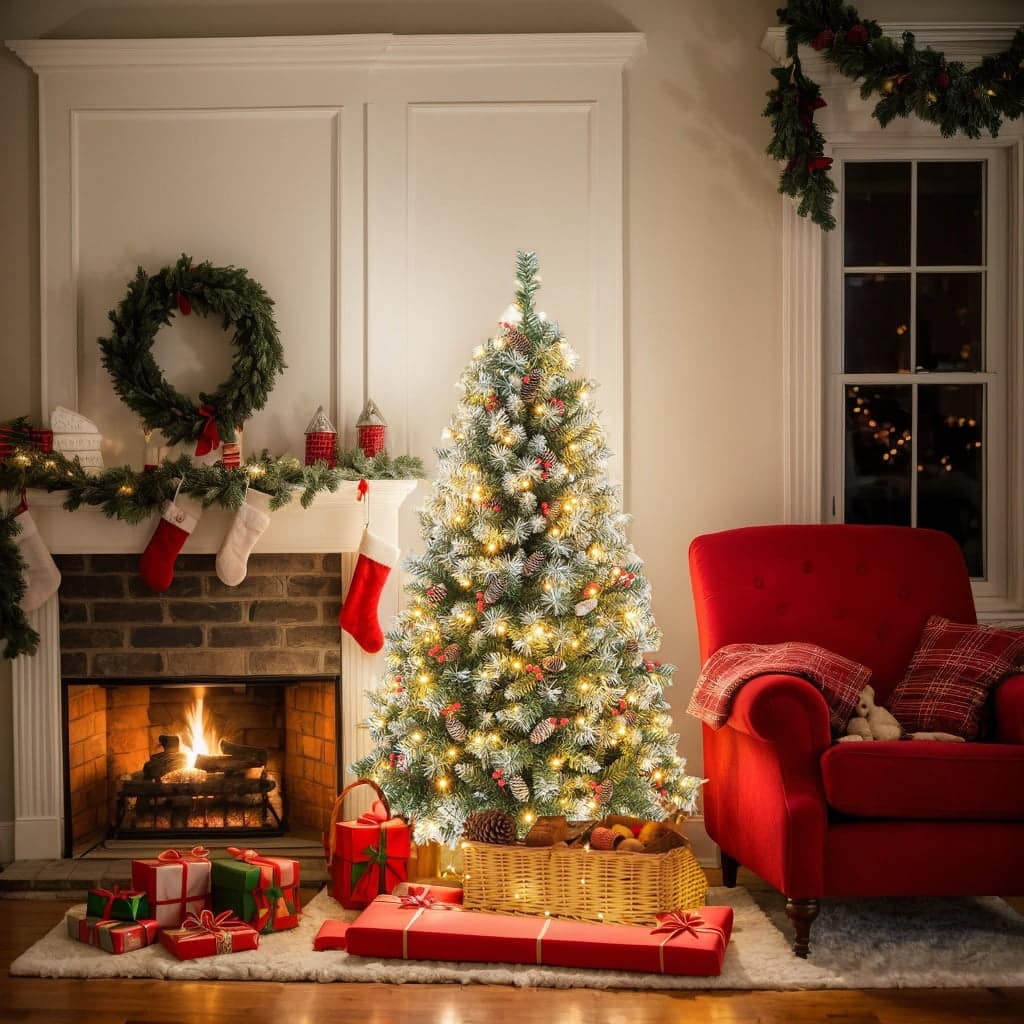 Kadyn - Home Party Christmas Tree Decorations,Hinged Christmas Tree with 450 PVC Branch Tips and 200 Warm White LED Lights-5ft - Green