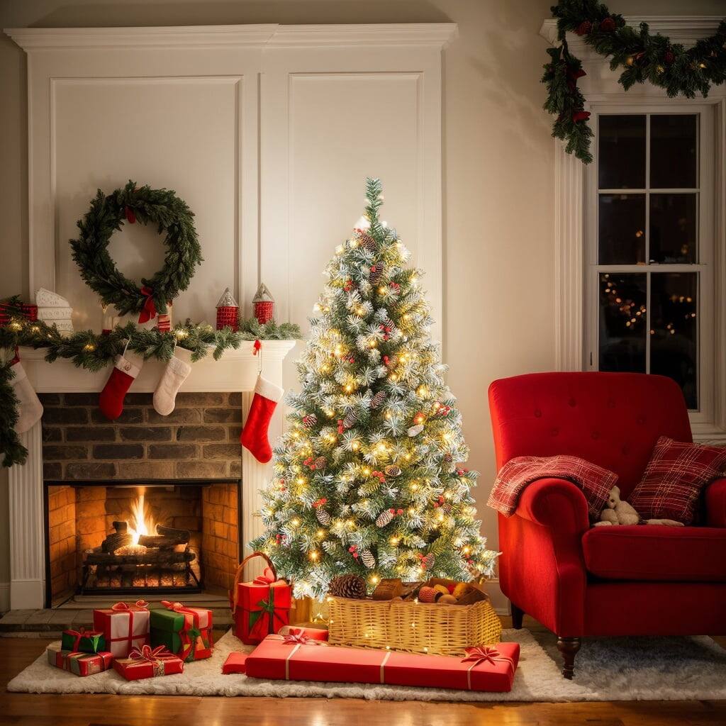 Front. Kadyn - Home Party Christmas Tree Decorations,Hinged Christmas Tree with 450 PVC Branch Tips and 200 Warm White LED Lights-5ft - Green.