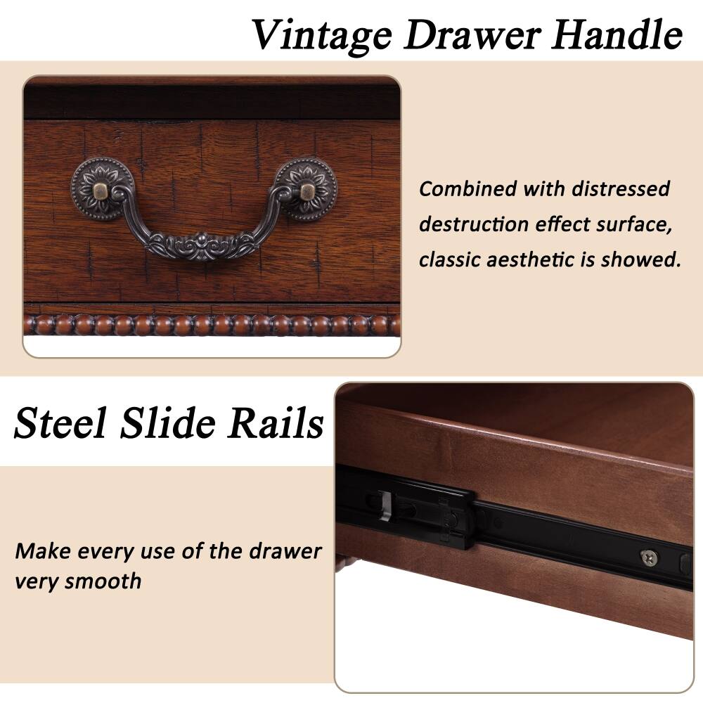 Vintage Drawer Handle

Combined with distressed destruction effect surface, classic aesthetic is showed.

Steel Slide Rails

Make every use of the drawer very smooth
