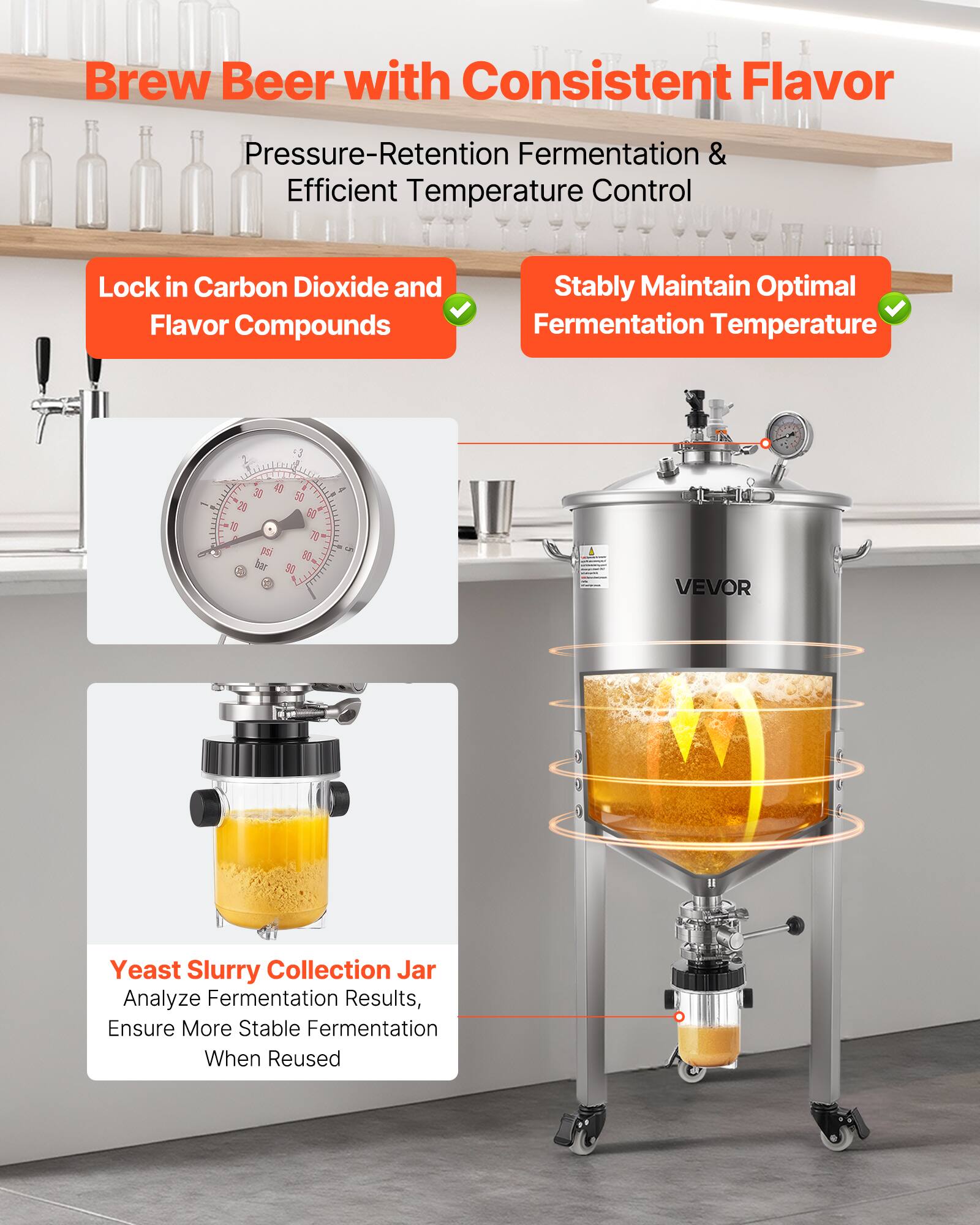 Brew Beer with Consistent Flavor

Pressure-Retention Fermentation & Efficient Temperature Control

- Lock in Carbon Dioxide and Flavor Compounds
- Stably Maintain Optimal Fermentation Temperature

Yeast Slurry Collection Jar
Analyze Fermentation Results, Ensure More Stable Fermentation When Reused
