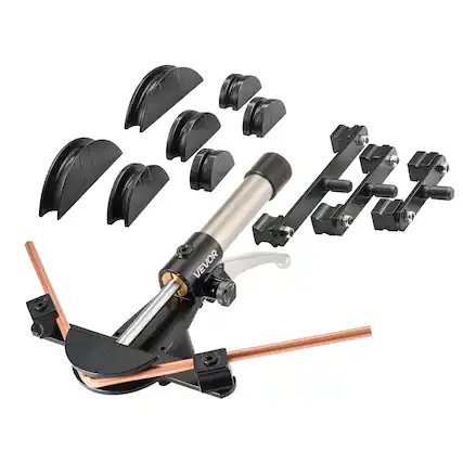 Front. VEVOR - Hydraulic Tubing Bender Kit, 1/4 to 7/8 Inch, Copper Tube Pipe Bender, HVAC Bending Tool Set, 90° Bend, with 7 Dies - Black.