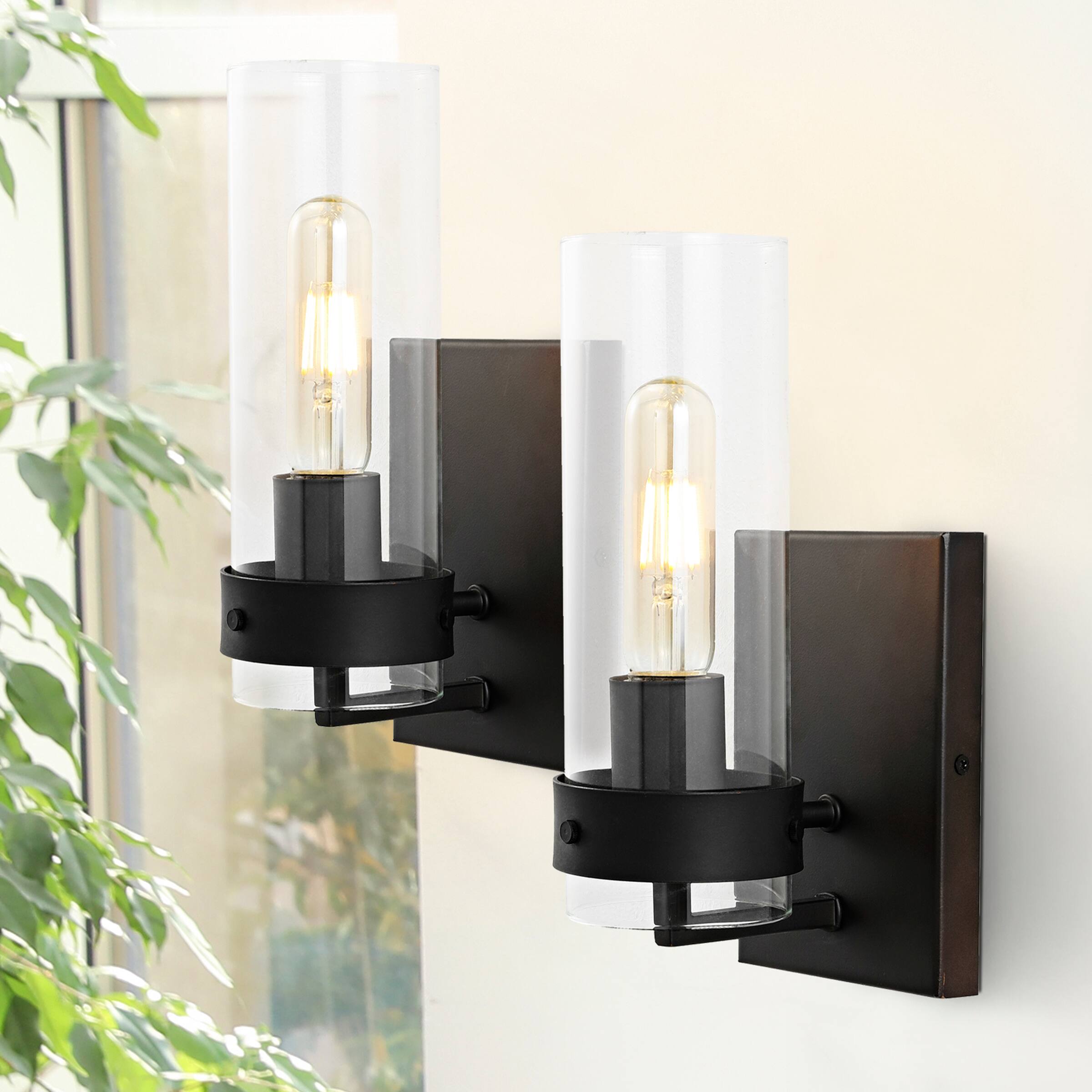 Alt View 6. Jonathan Y - Harper 4.5" 1-Light Modern Farmhouse Iron/Glass LED Sconce, Oil Rubbed Bronze/Clear (Set of 2) - Oil Rubbed Bronze.