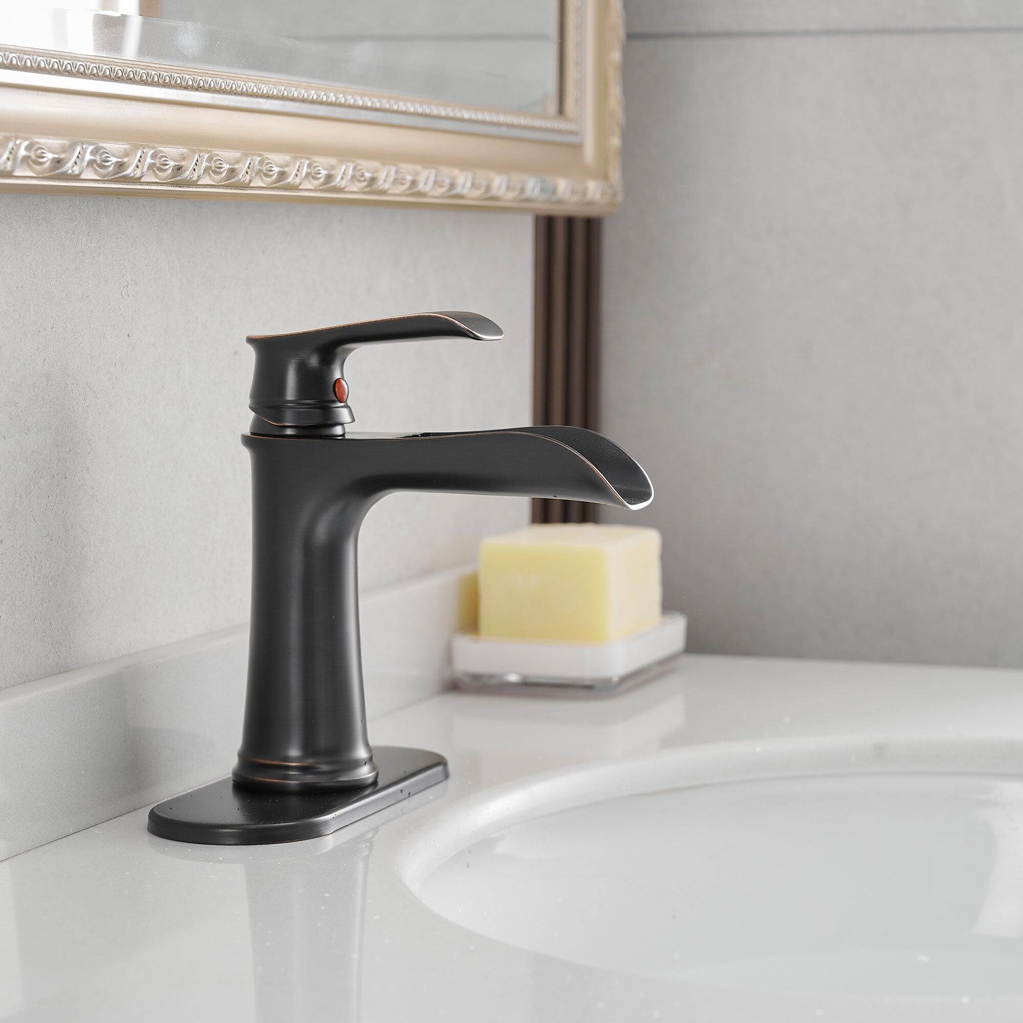 Back. Boyel Living - Single Handle Single Hole Bathroom Faucet Oil Rubbed Bronze with Deck Plate Pop Up Drain and Water Supply Hoses - Oil Rubbed Bronze.