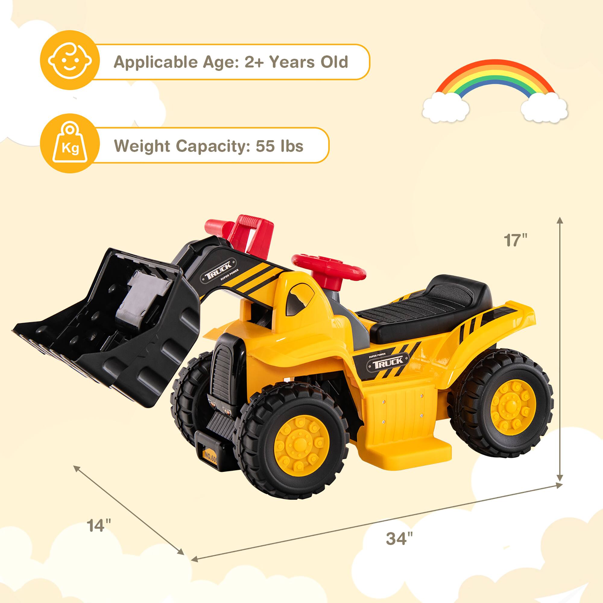 Applicable Age: 2+ Years Old  
Weight Capacity: 55 lbs  

TRUCK - 17"  
14" x 34"