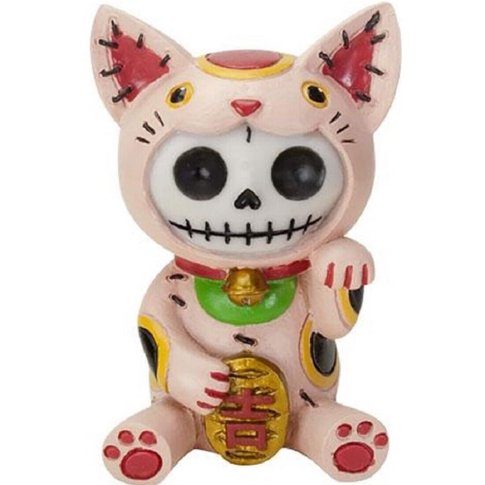 Pacific Trading - Furrybones Maneki Neko the Good Luck Kitten Skeleton in Costume Figurine - Tan