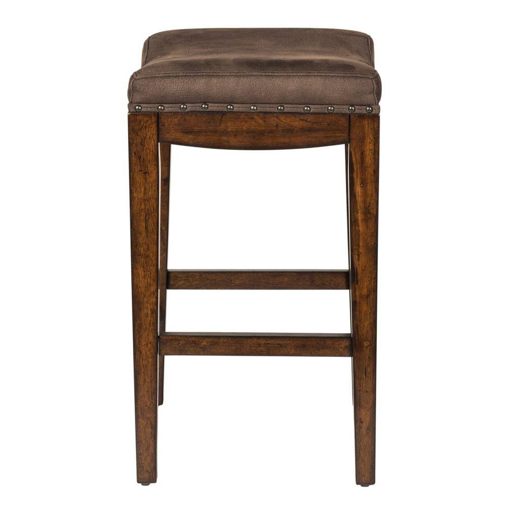 Angle. Liberty Furniture Industries - Aspen Skies Upholstered Console Stool in Russet Brown - Brown.