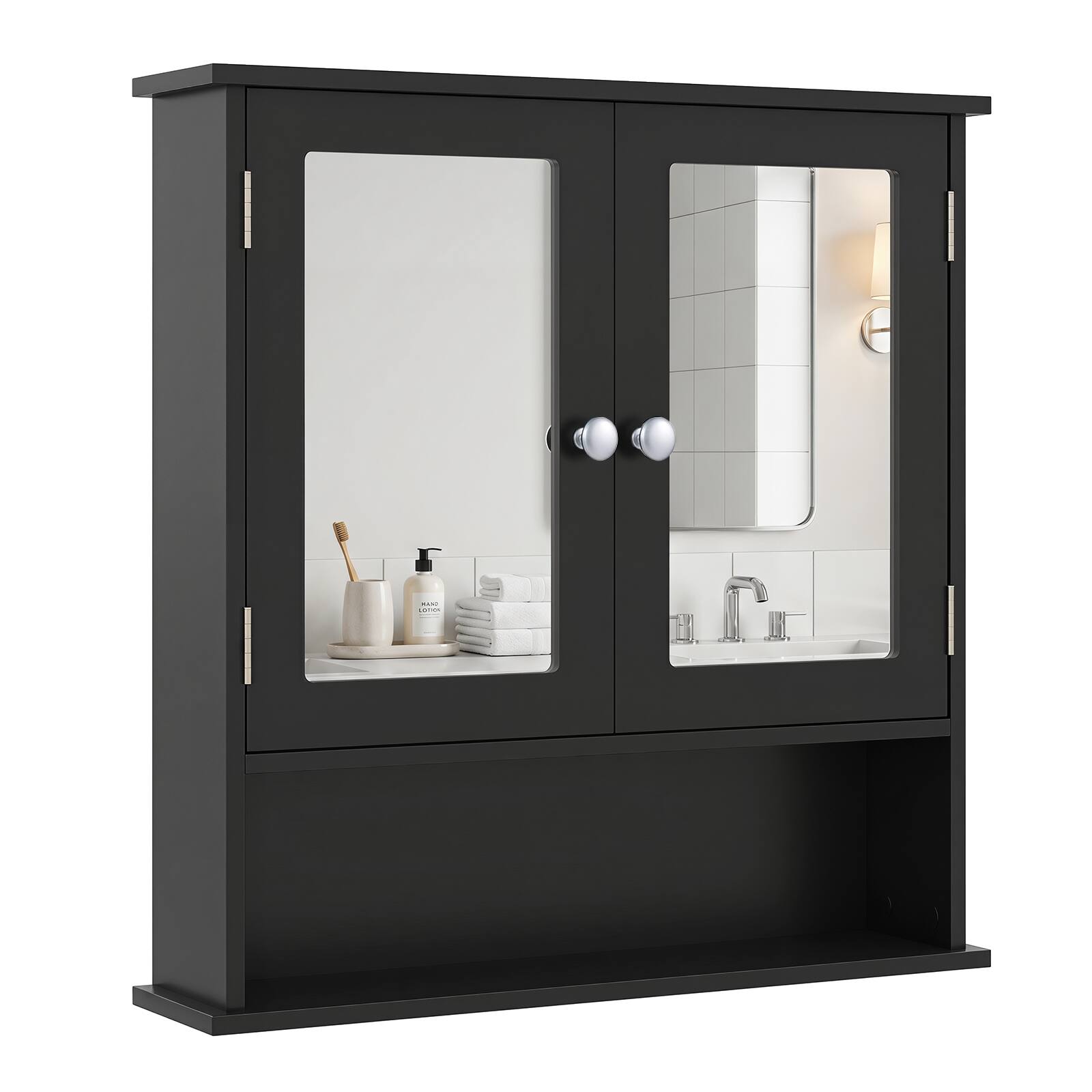 Alt View 9. Costway - Costway Wall Mount Mirror Cabinet Bathroom Medicine Cabinet Organizer Black - Black.