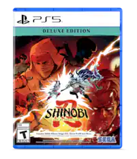PS5 DELUXE EDITION SHINOBI ART OF VENGEANCE TEEN ADOLESCENTS Includes SEGA Villains Stage DLC, Ghost Outfit and More T Comprend DLC Niveau Méchants SEGA Tenue de fantôme et plus ESRB Includes PSN voucher for Deluxe Edition Induit un code de téléchargement PSN pour le contenu de l'édition Cortent f and uNE Pre-orde Mond adeas de prcommandes SEGA