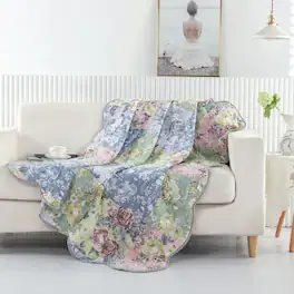 Greenland Home Fashions - Emma Patchwork Floral Print Quilted Throw Blanket 50" x 60" by Greenland Home Fashion - Gray