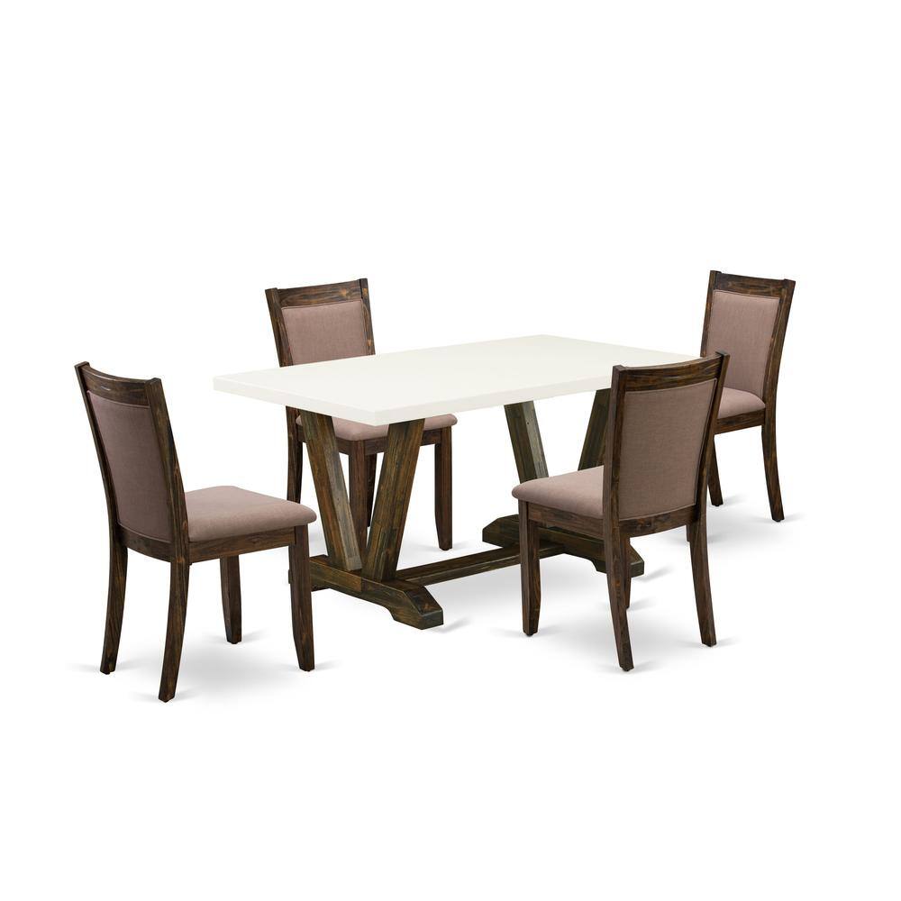 Alt View 4. East West Furniture - V726MZ748-5 - 5-Pc Modern Dining Set - 4 Parson Chairs and 1 Dining Room Table (Distressed Jacobean Finish) - Multi-Color.