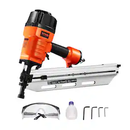 VEVOR - Framing Nailer, 80-120PSI Air Nail Gun, 2" to 3-1/2" 21 Degree Full Round Head Pneumatic Framing Nailer with Tool-Less - Black;Orange