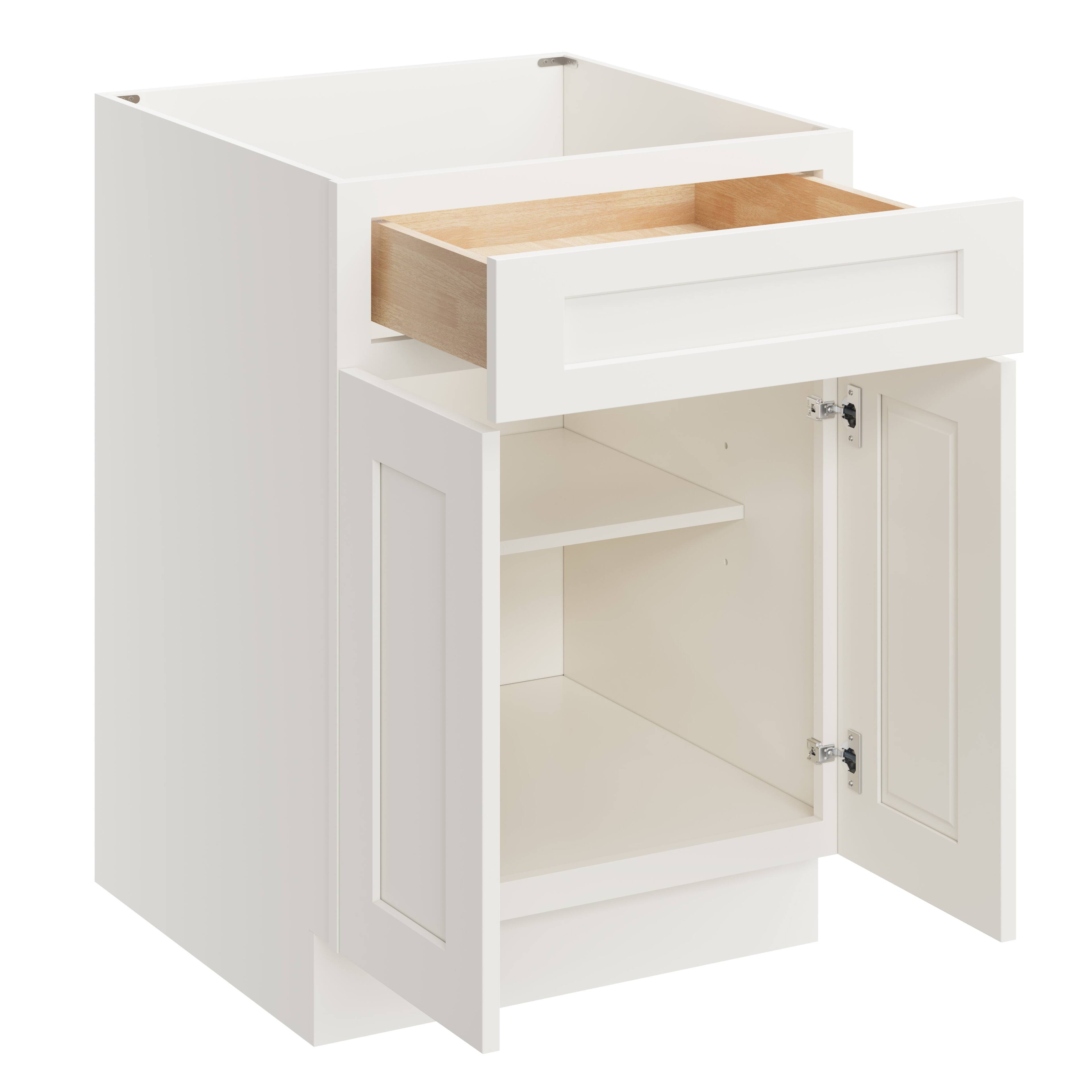 Alt View 1. Boyel Living - 24 Inch White Shaker Base Cabinet with Full Overlay and Soft Close Hinges - White Shaker.