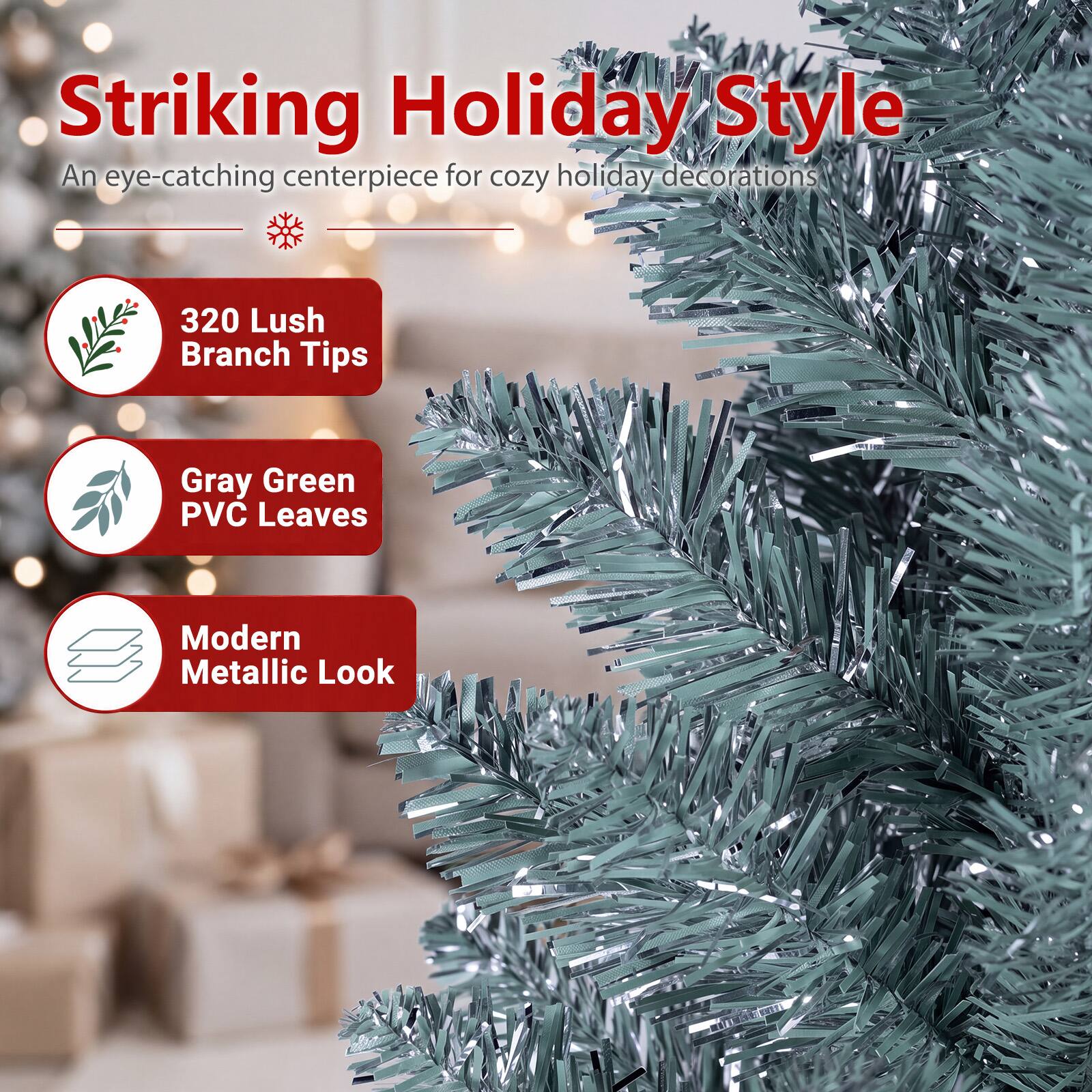 Costway 6 FT Artificial Pencil Christmas Tree with 320 Lush Branch Tips ...