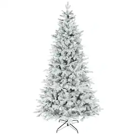 PULUZ - 7.5 ft Artificial Frosted Christmas Tree with Realistic Branches, Wide Full Spruce, Hinged Xmas Tree, Easy Assembly - Green