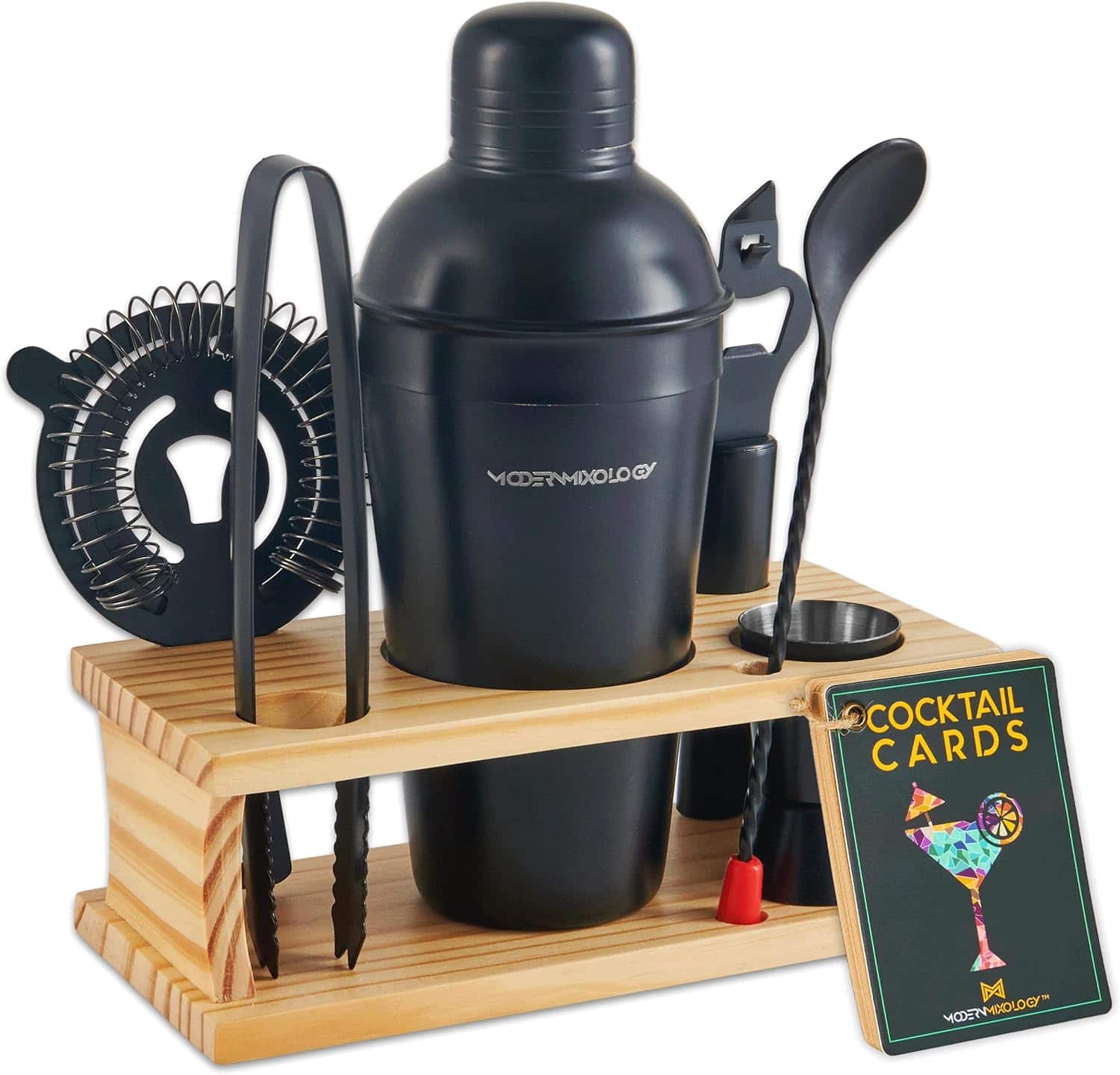 Zulay Kitchen - Cocktail Shaker Set - 8 Piece Bartender Kit with Martini Shaker and Bar Accessories by Modern Mixology - Matte Black