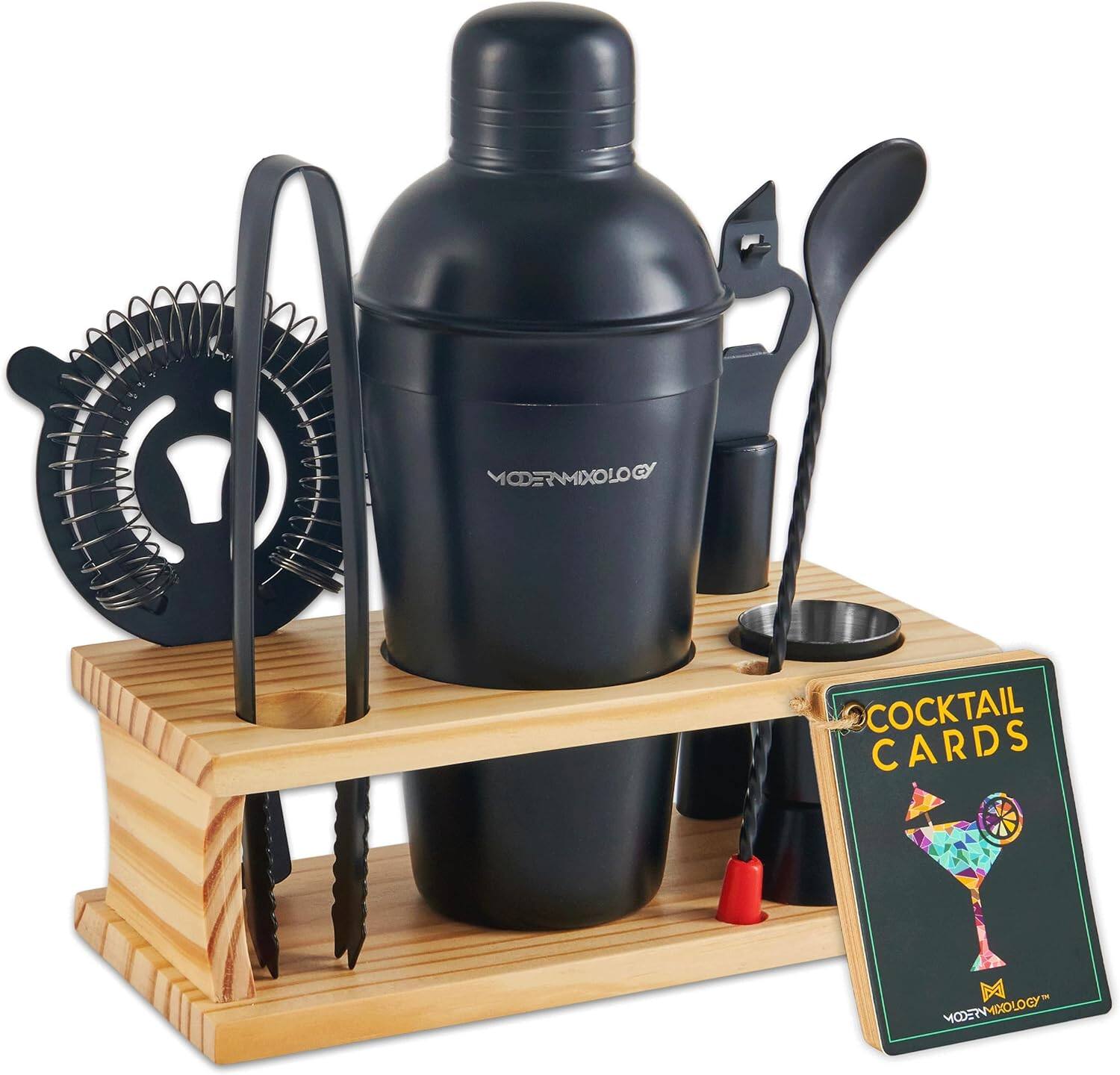 Zulay Kitchen - Cocktail Shaker Set - 8 Piece Bartender Kit with Martini Shaker and Bar Accessories by Modern Mixology - Matte Black