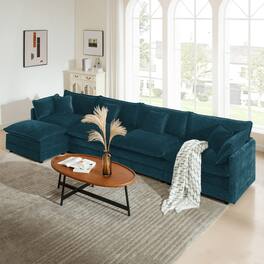 Ropilly - Modular Sectional Sofa Blue Chenille U Shaped Sectional Couch with Ottoman - Blue