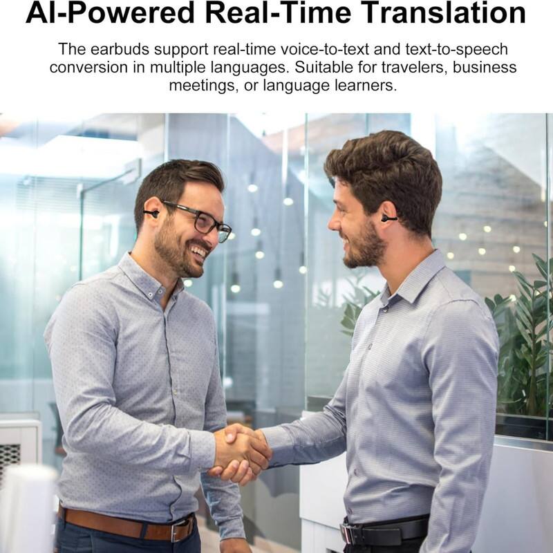 AI-Powered Real-Time Translation

The earbuds support real-time voice-to-text and text-to-speech conversion in multiple languages. Suitable for travelers, business meetings, or language learners.