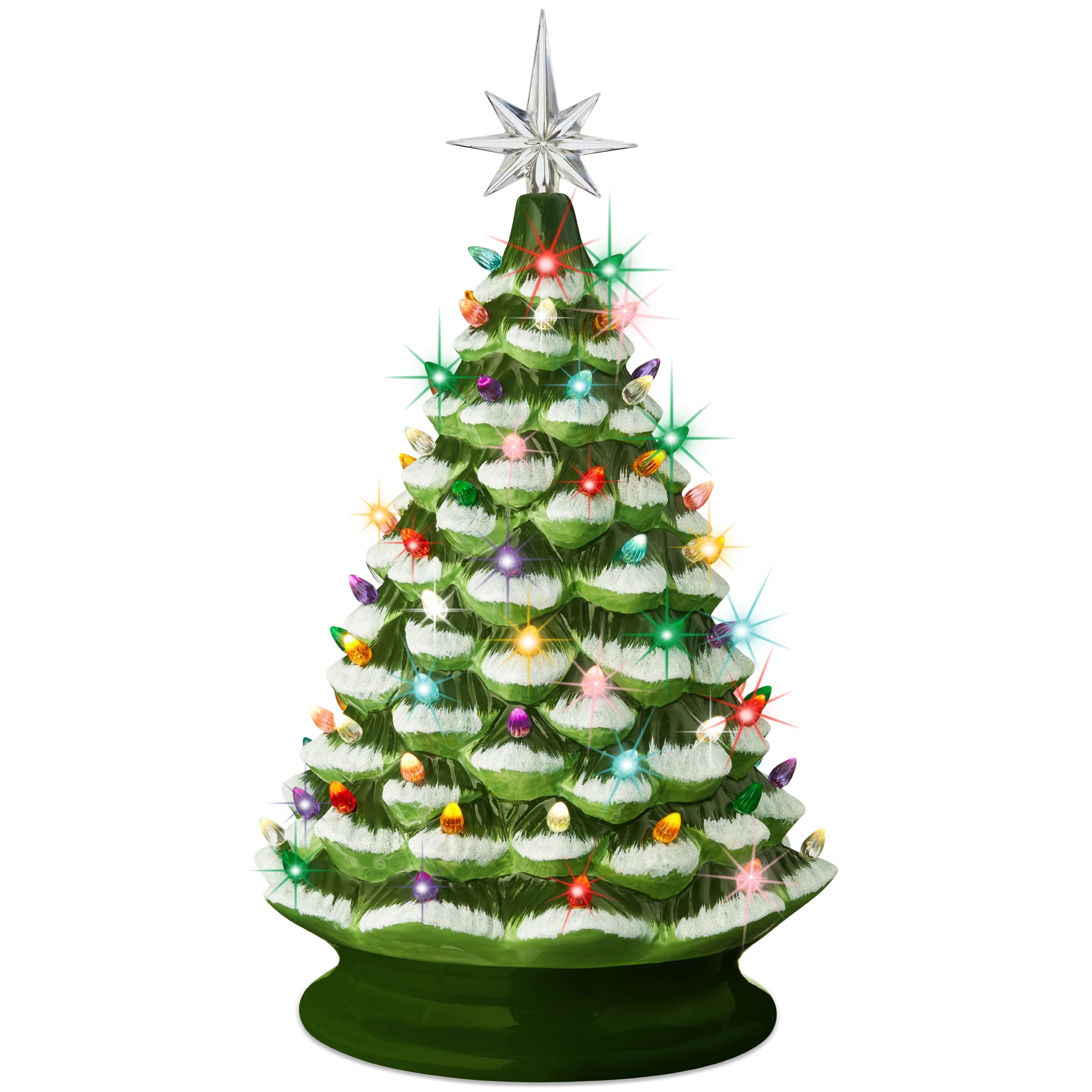 Best Choice Products - 18in Ceramic Christmas Tree, Pre-lit Hand-Painted Holiday Decor w/ 93 Multicolor Bulbs, Frosted - Frosted w/ Multicolored Lights
