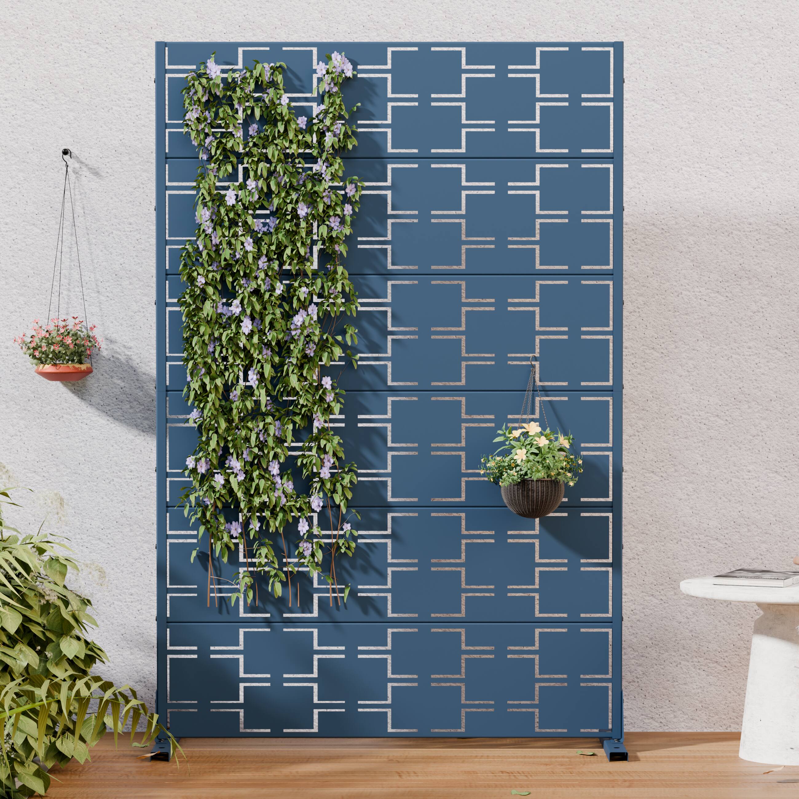 PexFix- 72" x 47" Outdoor Privacy Screen Metal Freestanding Patio Screen with Modern Geometric Cutouts Decorative- Starry Night Blue