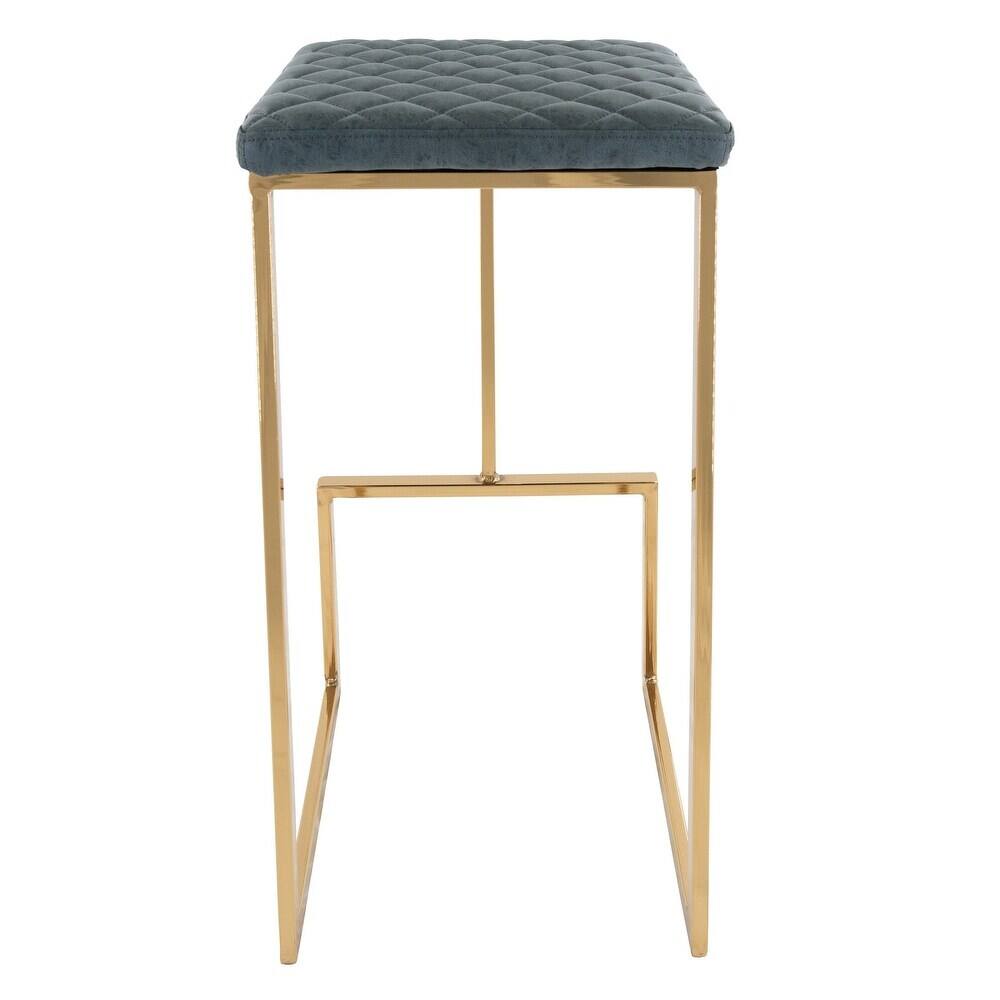 Alt View 4. LeisureMod - Quincy Modern Quilted Leather Bar Stool with Gold Metal Frame Counter Height Chair for Kitchen and Counter Seating - Peacock Blue.