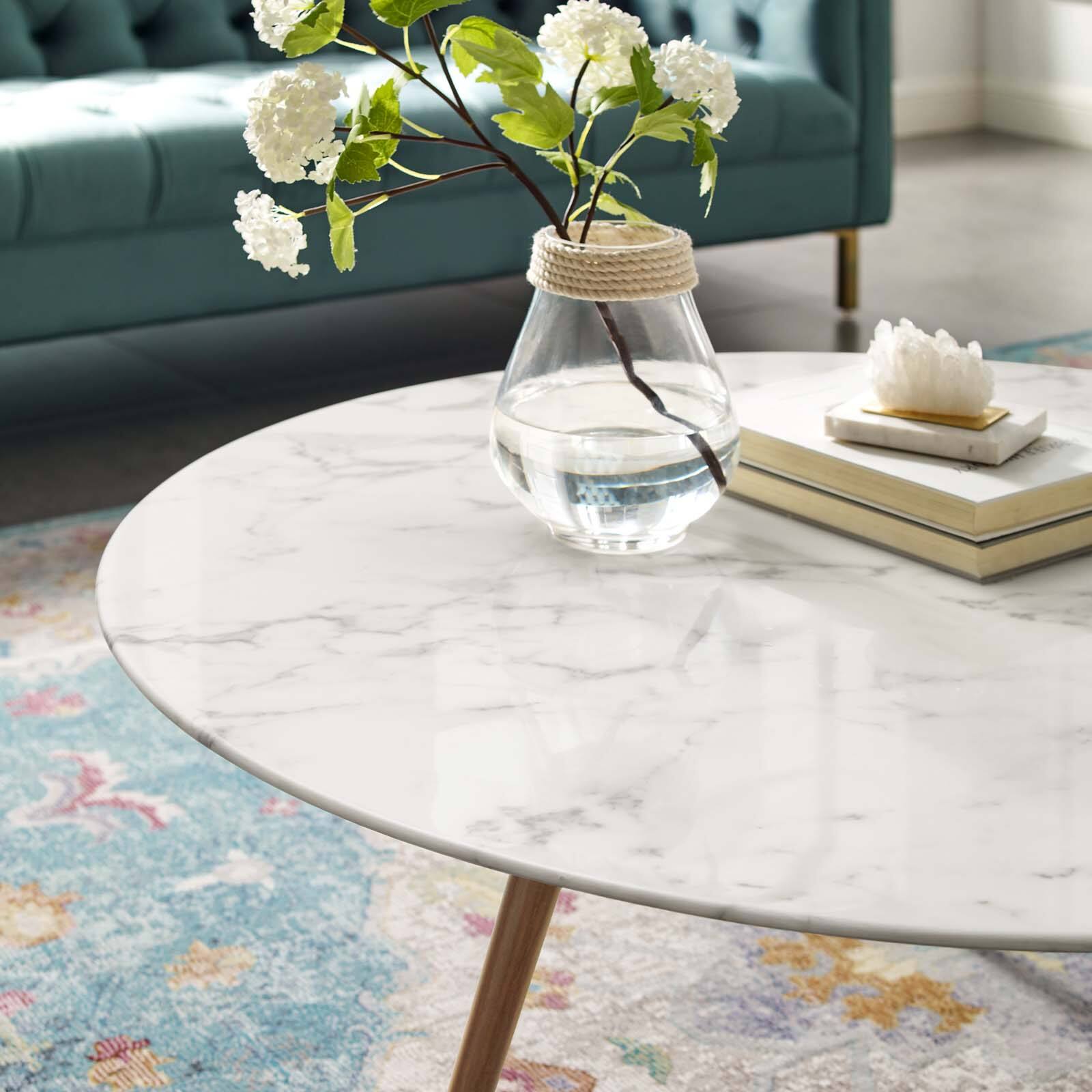 Left. Modway - Lippa Round Artificial Marble Coffee Table with Tripod Base - Walnut White.