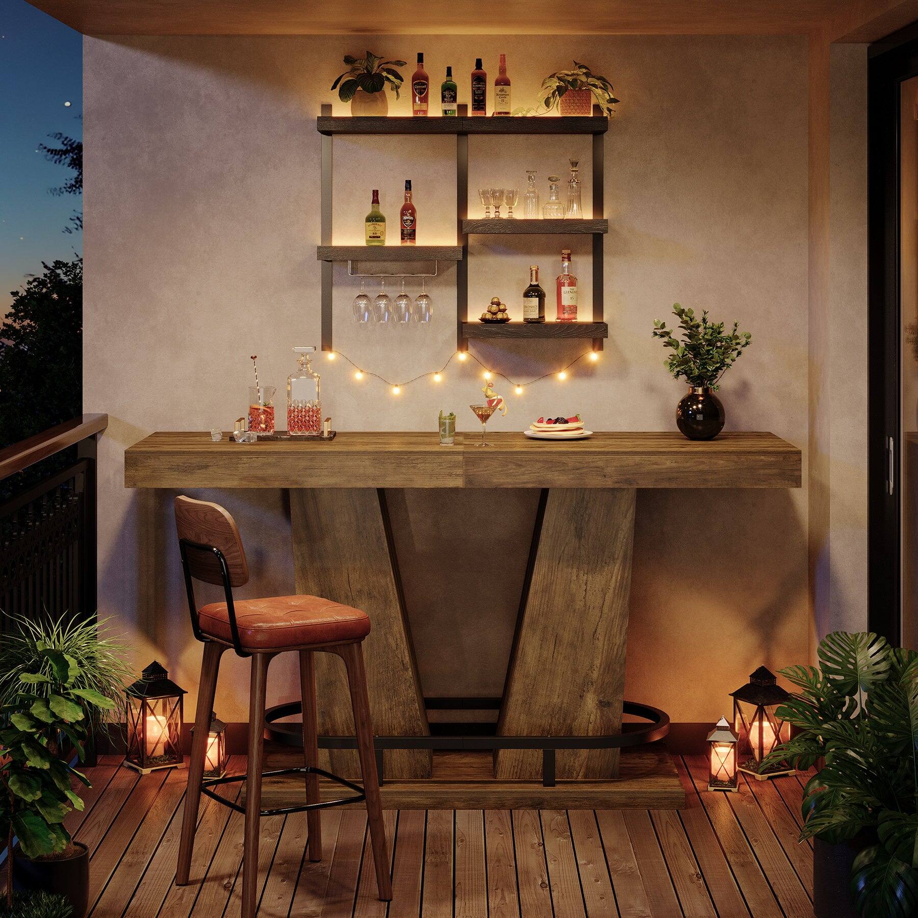 Tribesigns Bar Table with Wood Grain Finish and Rectangular Top for ...