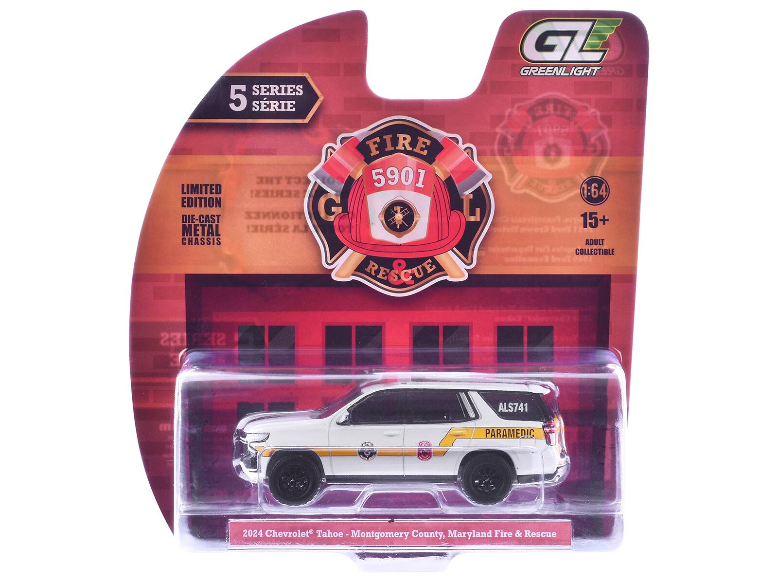 SERIES 5 SRIE FIRE THE CT 5901 LIMITED EDITION DIE-CAST METAL SRIE! L.A CHASSIS RESCUE GL GREENLIGHT GR 1:64 15+ Crown ADULT COLLECTIBLE SERIES E ALS741 PARAMEDIC 2024 Chevrolet Tahoe - Montgomery County, Maryland Fire & Rescue