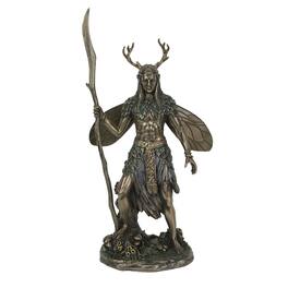 Veronese Design - Celtic Antler Druid Wielding Staff Resin Statue Pagan Home Decor Sculpture - Bronze