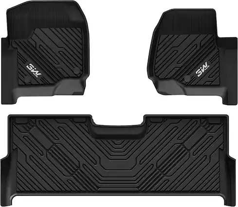 Front. 3W - Custom Fit Floor Mats for 2017-2026 Ford F250 F350 F450 F550 Super Duty, 3D Laser Scanned TPE Floor Liners - black.