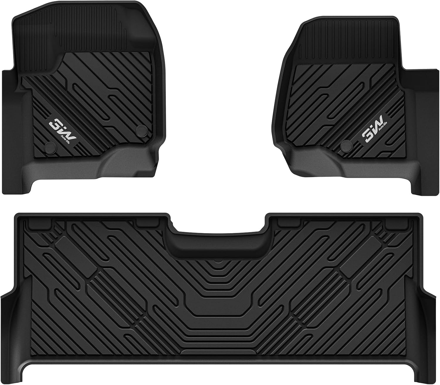 Front. 3W - Custom Fit Floor Mats for 2017-2026 Ford F250 F350 F450 F550 Super Duty, 3D Laser Scanned TPE Floor Liners - black.