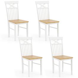 Gymax - Farmhouse Dining Chair Set of 4 Wooden Kitchen Chair w/ Rubber Wood Frame - Natural, White