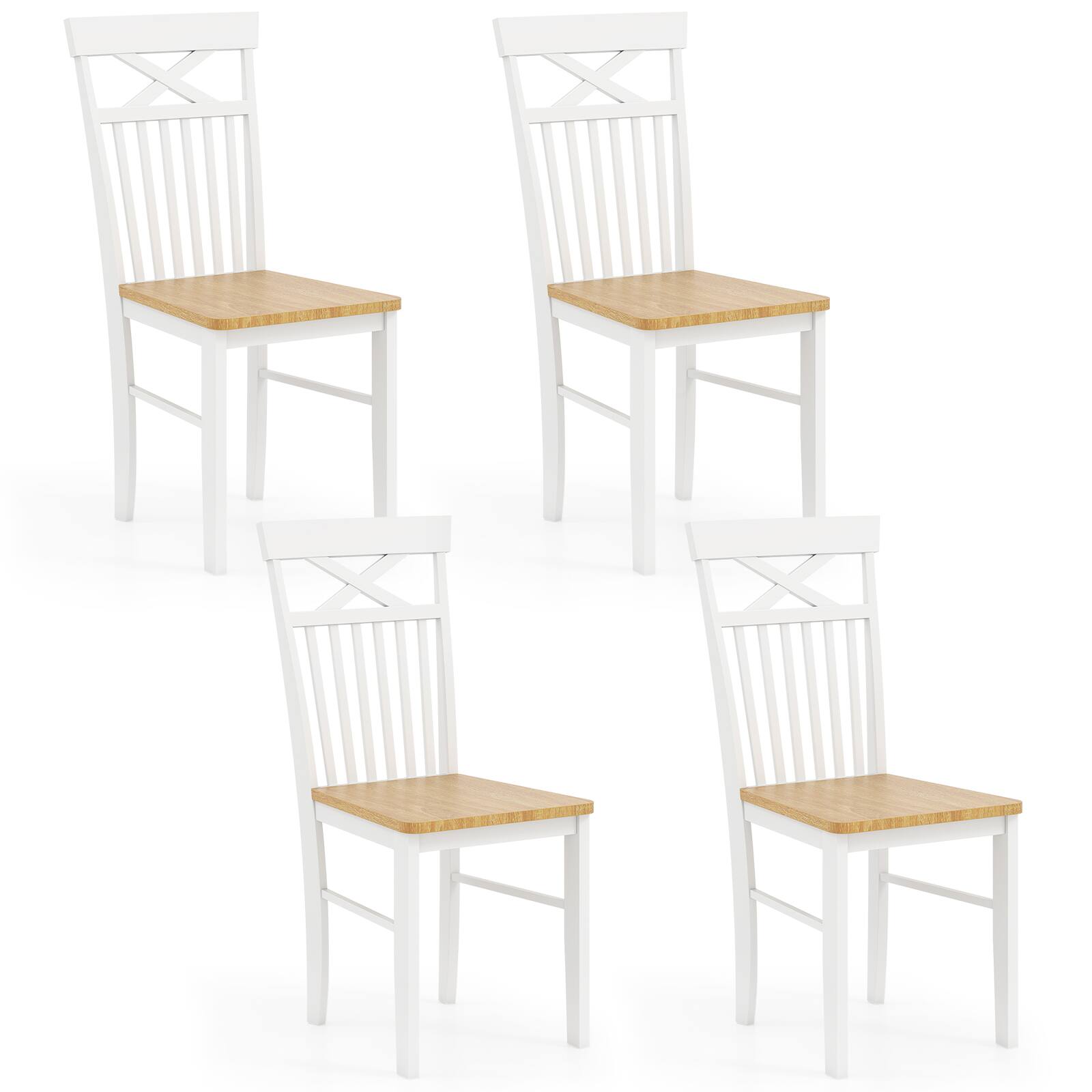 Front. Gymax - Gymax Farmhouse Dining Chair Set of 4 Wooden Kitchen Chair w/ Rubber Wood Frame - Natural, White.
