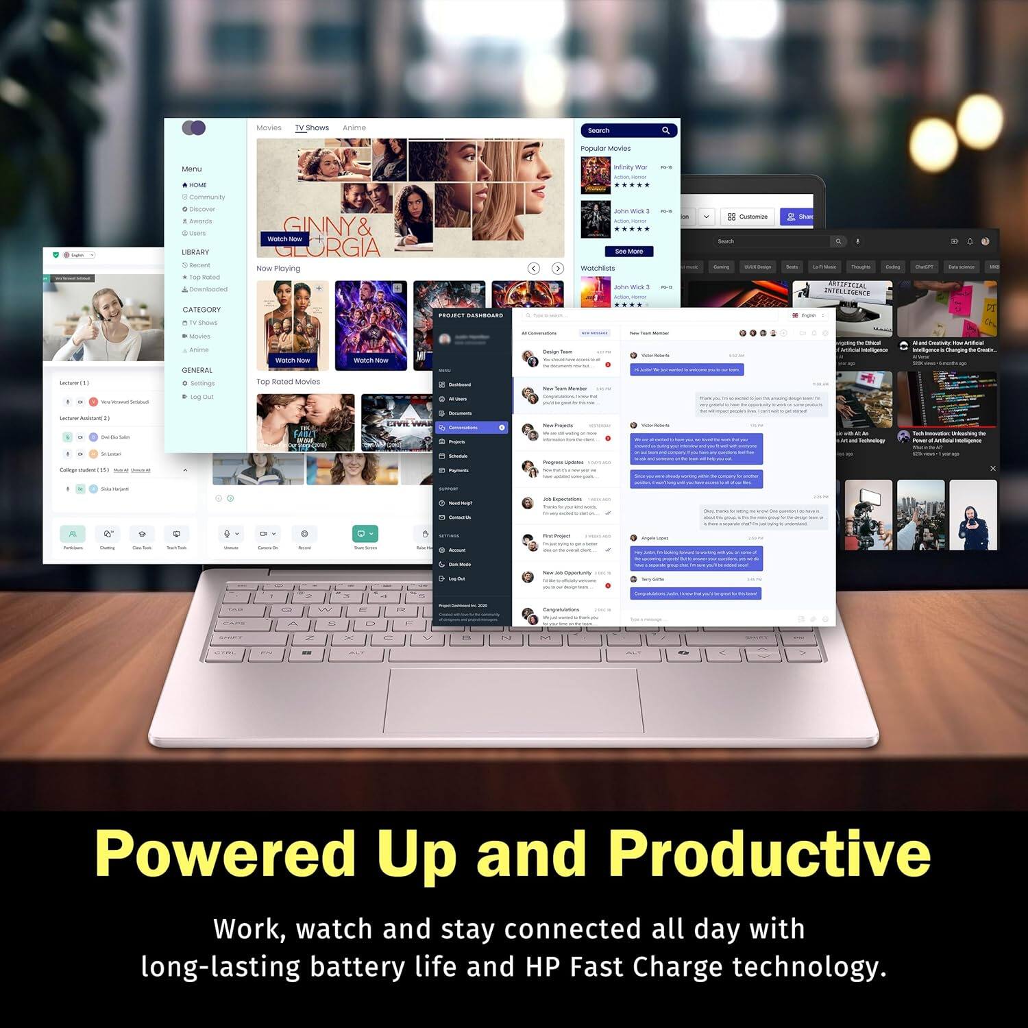 Movies TV Shows Anime - Community - UBRARTY - GINNY& - ORGIA NoW noving tos - cti - CATESORY - GENERAL - fop aonan sewies - Powered Up and Productive Work, watch and stay connected all day with long-lasting battery life and HP Fast Charge technology.