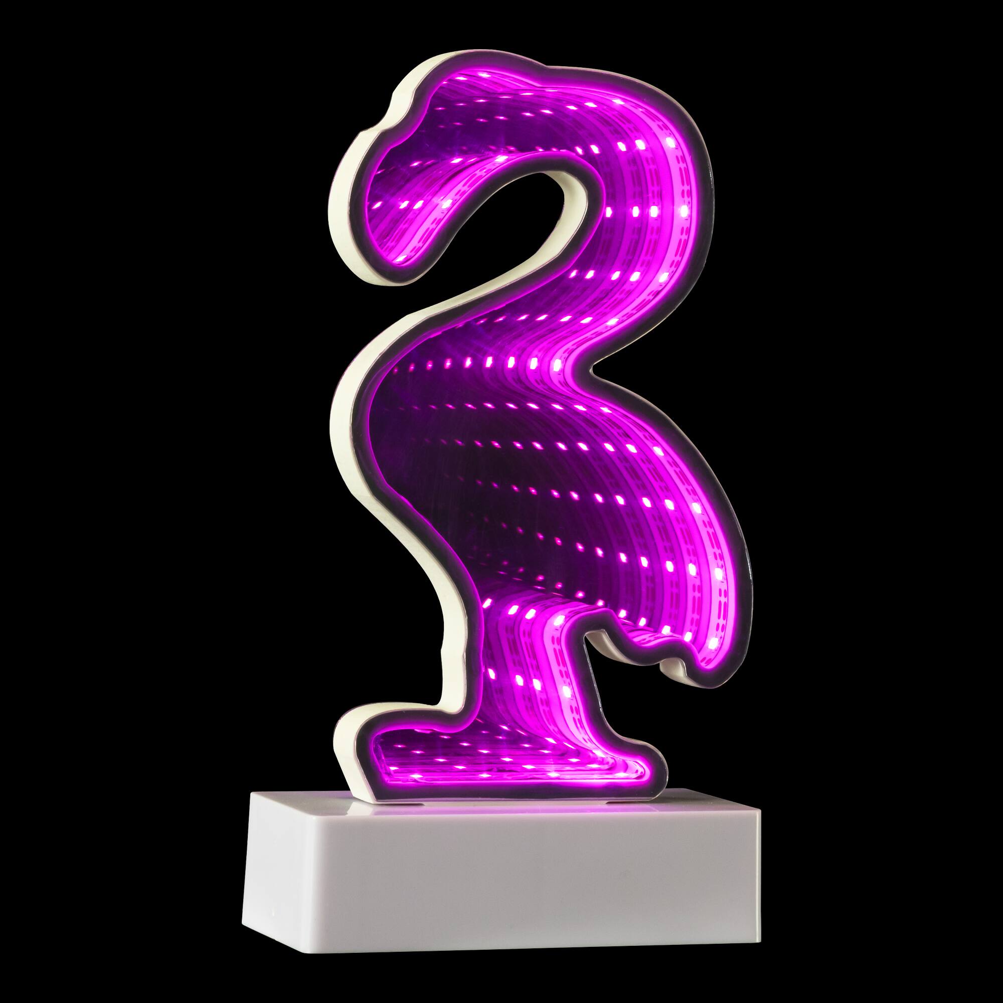 Alt View 4. Northlight - LED Lighted 3D Flamingo Infinity Mirror - 8" - Pink.