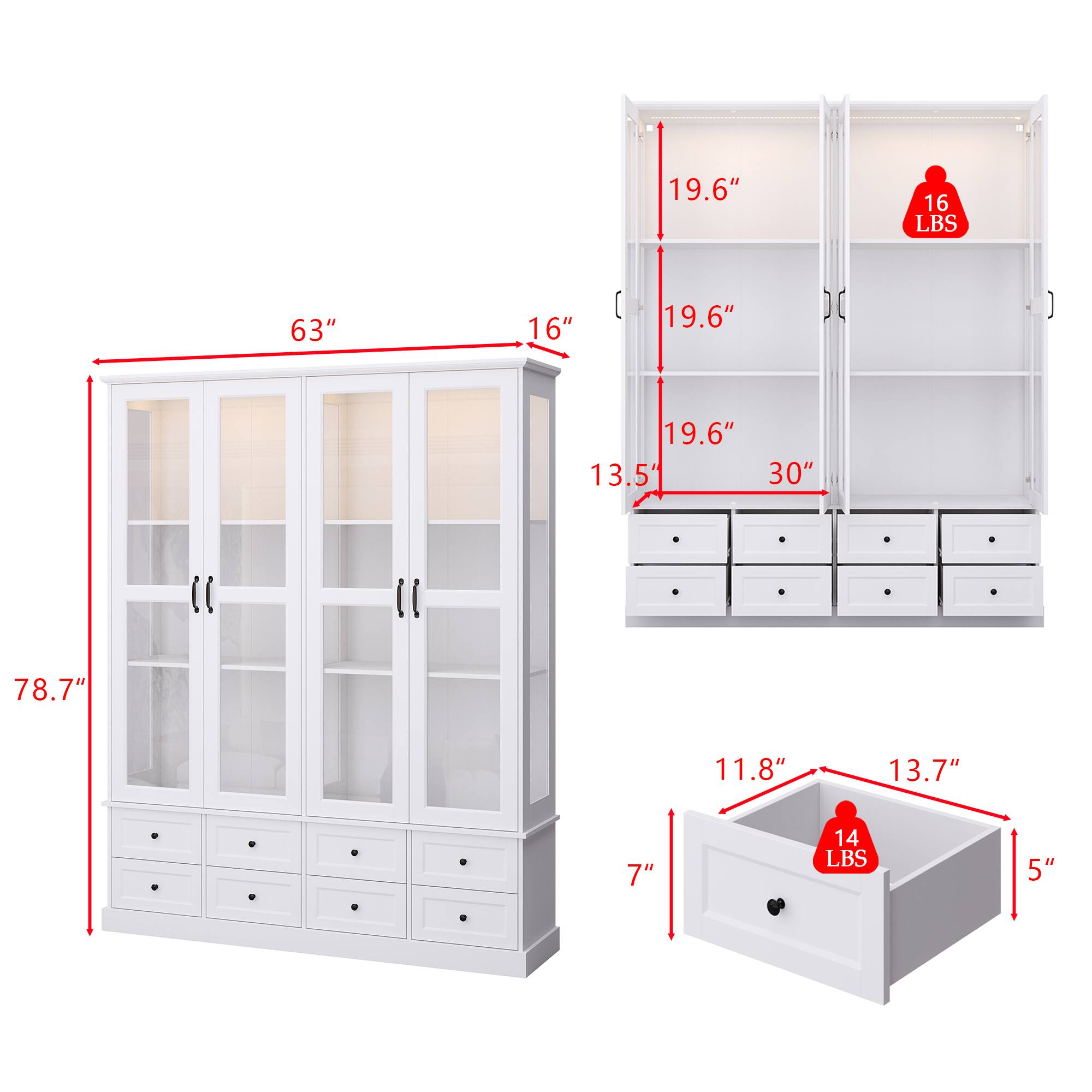 19.6" 16 LBS 63" 16" 19.6" 0 19.6" 13.5" 30" 1( 1I 78.7" 11.8" 13.7" 7" 14 LBS 5"