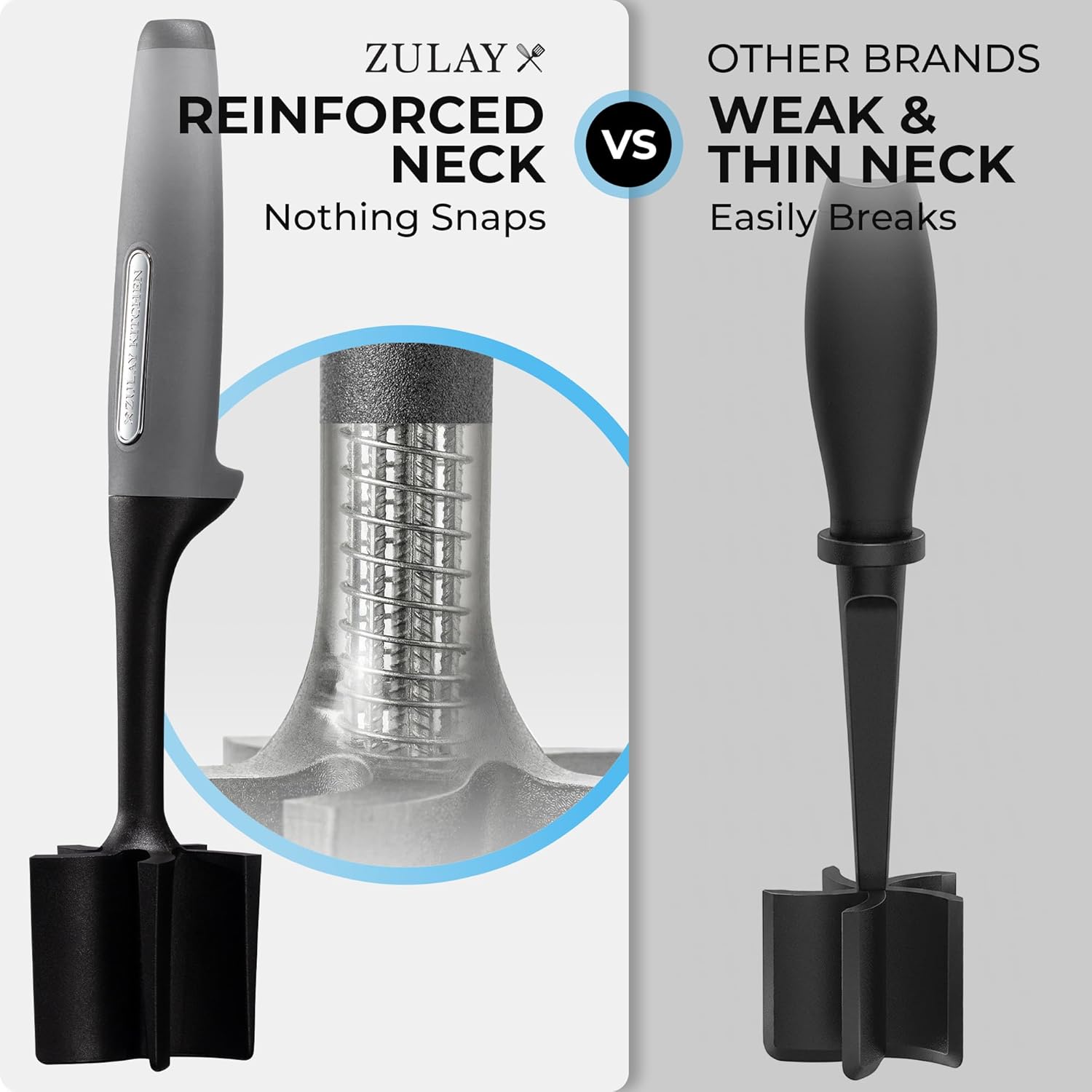 ZULAY x OTHER BRANDS  
REINFORCED NECK vs WEAK & THIN NECK  
Nothing Snaps Easily Breaks