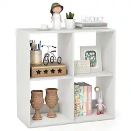 Costway - 4-Cube Open Bookshelf with Anti-tip Kits Home Modern Style Storage Shelf for Study - White