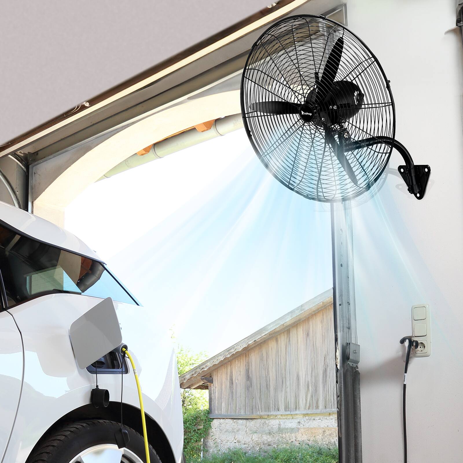 Alt View 9. Winado - 30inch High Velocity Wall Mount Fan Oscillating,Industrial Fan with 4 Speed Ventilation,100% BLDC Copper Motor, 12974CFM - Black.