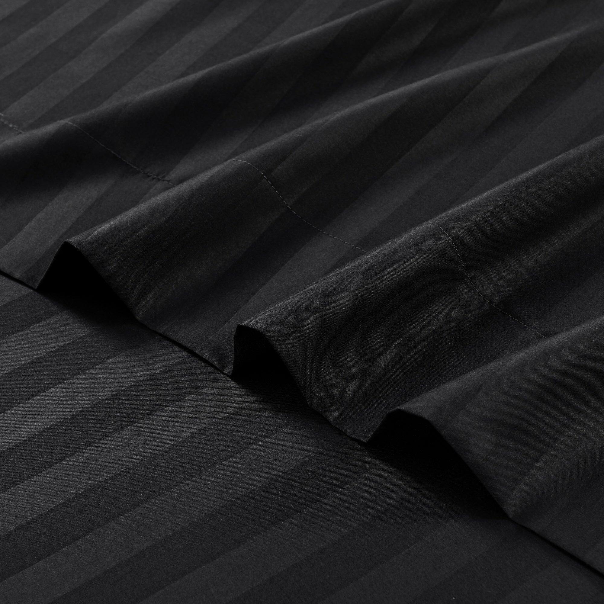 Left. MarCielo - Marcielo 4-Pieces Soft Striped Bed Sheets with 18 inches Deep Pocket - Black.