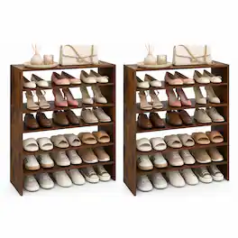 Costway - 6 PCS Stackable Shoe Rack 31-Inch Horizontal Organizer 2-tier StorageShelf - Rustic Brown