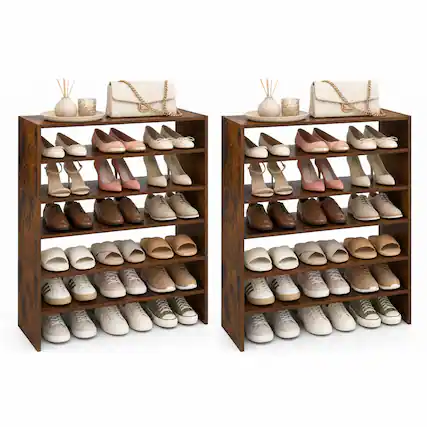 Front. Costway - Costway 6 PCS Stackable Shoe Rack 31-Inch Horizontal Organizer 2-tier StorageShelf - Rustic Brown.
